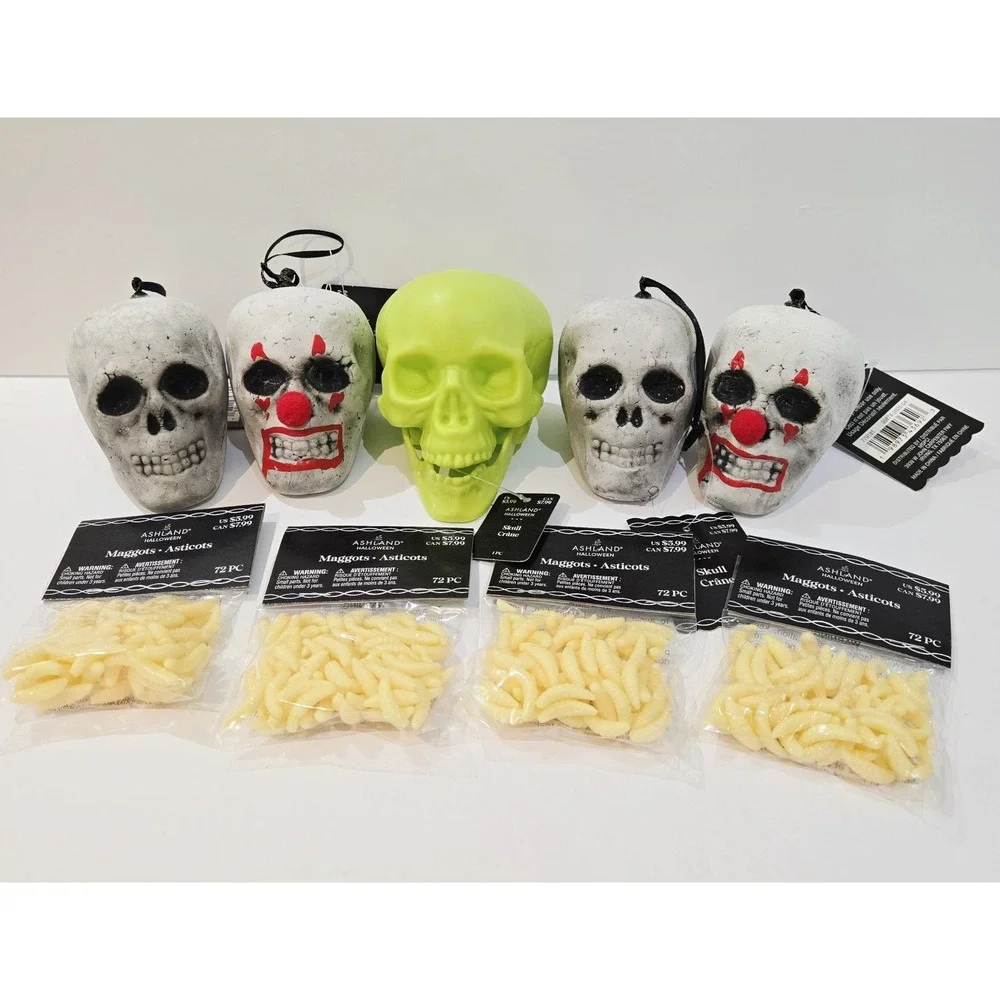 5 Skulls 4 Packs Maggots Ashland Halloween Decoration Plastic & Styrofoam Skulls